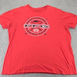 Columbia PFG‎ Shirt Mens XXL Red Graphic Print Outdoors Fishing Crew Neck